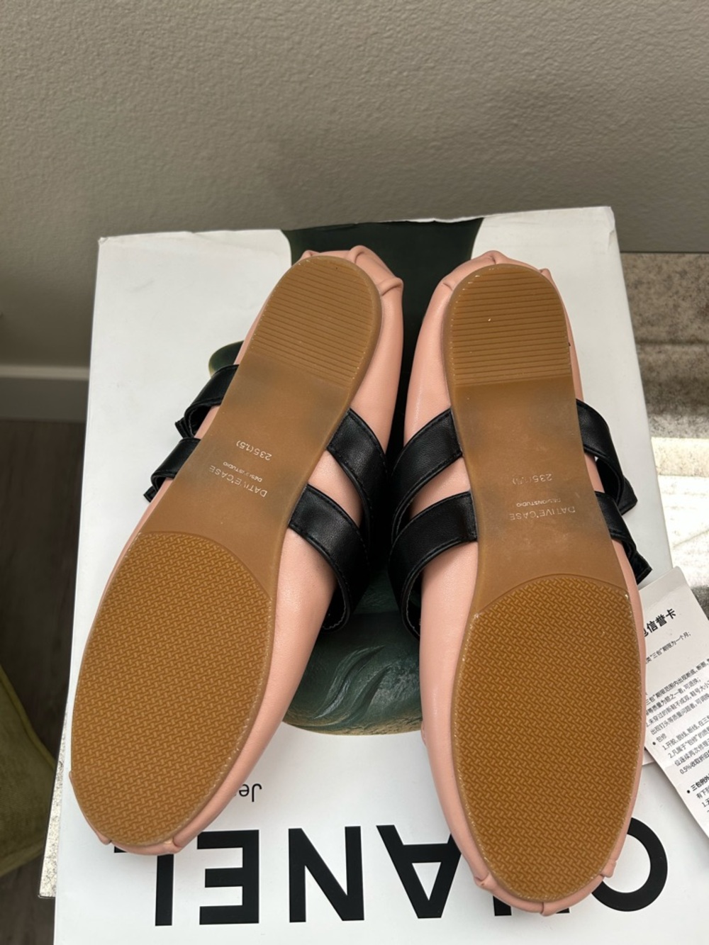 Pink Leather Ballet Flats with Double Black Buckle Straps - Picture 5 of 11